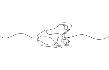 Poster - Frog as a logo icon one line art outline cartoon black and white illustration, Reptile animal icon concept. Trendy single line draw graphic design vector illustration, pro.
