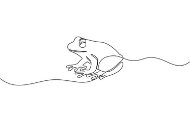 Poster - Frog as a logo icon one line art outline cartoon black and white illustration, Reptile animal icon concept. Trendy single line draw graphic design vector illustration, pro.