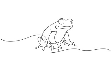Poster - Frog as a logo icon one line art outline cartoon black and white illustration, Reptile animal icon concept. Trendy single line draw graphic design vector illustration, pro.