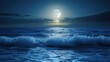 © hidayati - A serene moonlit ocean at night, waves crashing on the shore.