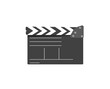 © Little Monster 2070 - png motion picture template with realistic black clapper and director board used for acting set video clip media in theatre event production with camera footage and illustration of empty symbol