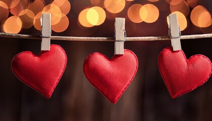 Wall Mural - happy valentine's day wedding birthday background banner panorama greeting - red hearts hang on a st