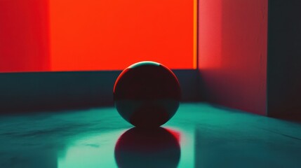 Aufkleber - A reflective sphere sits in a colorful illuminated geometric room