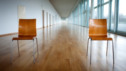 Aufkleber - Two empty office chairs are positioned side-by-side, facing forward in a modern workspace, creating an inviting atmosphere for collaboration in a bright setting