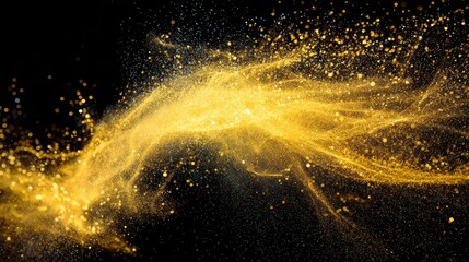 Aufkleber - Overhead view of shimmering golden particles and dynamic light trails creates a celebratory mood, offering generous copy space for text or graphics on the right