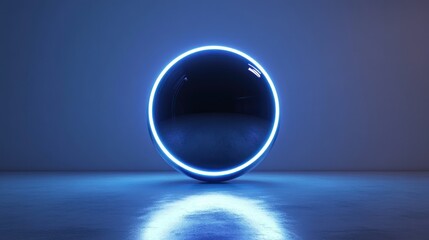 Aufkleber - A luminous circle of light encircles a reflective sphere against a wall