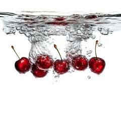 Poster - Cherries plunge into refreshing water creating dynamic splash isolated on transparent surface