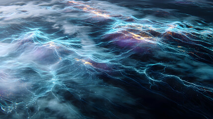 Poster - Ethereal ocean surface with illuminated currents creates a hypnotic, fluid backdrop design element