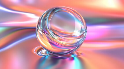 Aufkleber - Transparent glass sphere reflecting iridescent and colorful abstract light