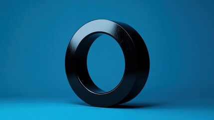 Aufkleber - A large metallic black ring rests on a blue surface