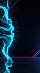Poster - Abstract Neon Lightscape: Glowing Blue Particle Wave with Retro Pink and Cyan Lines