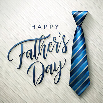 Happy Father's Day greeting with tie on wood background