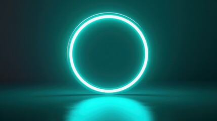 Aufkleber - A glowing blue neon circle with reflections in a studio