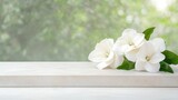 White Gardenia Flowers on Platform with Green Background gardenia white flowers floral blossom bloom