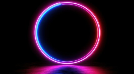Aufkleber - A luminous glowing circular ring against a dark black background