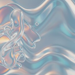 Poster - Abstract Liquid Metal Sculpture: Iridescent Waves and Fluid Forms in Silver and Pastel Hues