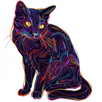 Playful Halloween Cat with Bold Outlines on a White Background