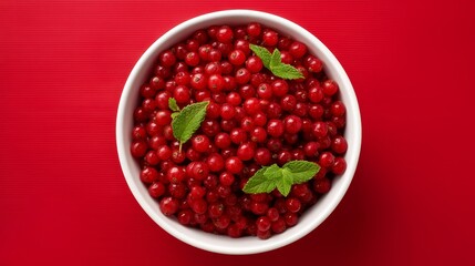 Aufkleber - Close-up shot captures a bowl filled with plump red currants and fresh mint leaves, styled elegantly against a vibrant background, offering a healthy dessert idea