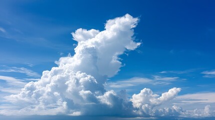 Fototapete - Cumulus clouds create striking formations against a bright blue sky, offering a vast area on the left for text or branding, ideal for commercial use