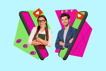 Aufkleber - Collage of happy influencer like icon with heart symbolizing internet popularity social media trends
