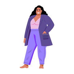 Canvas Print - A flat style illustration of happy fat woman
