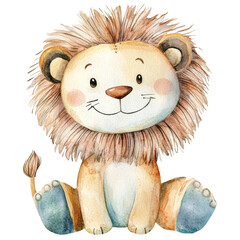 Poster - Watercolor illustration of a cute lion cub with a kind expression, isolated artwork