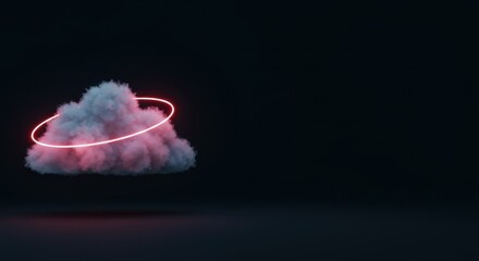 Poster - Enigmatic Cloud Formation with Neon Ring: A Surreal Digital Artwork
