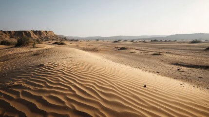 Aufkleber - Natural dunes showcase intricate wave patterns in golden sand under sunset light, creating a tranquil atmosphere with ample room for creative text elements