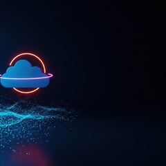 Poster - Neon Cloud Computing Concept: Digital Data Storage and Transfer in a Futuristic Digital World