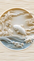 Poster - A white goldfish floats above ripples in a minimalist style, highlighting its detailed scales and fins with high-contrast lighting