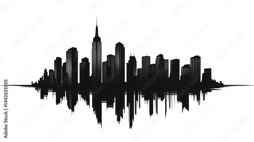 New York City skyline silhouette with reflection, urban landscape Stock ...