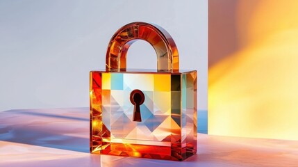 Poster - Clean visual of secure access icon, 3D lock with shield silhouette, tech safety theme