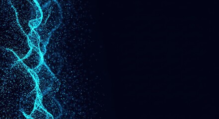 Poster - Abstract Blue Particle Wave Digital Art Background Design for Modern Technology and Futuristic Concepts