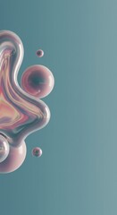 Poster - Abstract Liquid Metal Spheres Floating on Teal Background: A Modern Artistic 3D Render