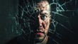 © kiki__ - Distorted Reality, Man's Face Behind Shattered Glass Reflecting Trauma