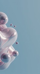 Poster - Abstract 3D Render of Flowing Pearl-like Liquid Forms Against a Calm Blue Background