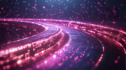 Poster - vibrant digital landscape with glowing lines and particles creates mesmerizing effect
