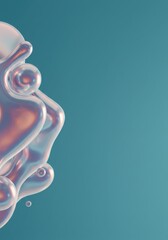 Poster - Abstract Metallic Liquid Form in Teal Background: A 3D Render of Iridescent Fluid Sculpture