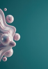 Poster - Abstract 3D Render of Pink Fluid Forms Against Teal Background: Modern Art Minimalist Design
