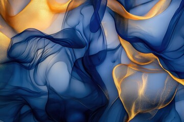 Fototapete - Abstract flowing shapes of rich blues and golds.