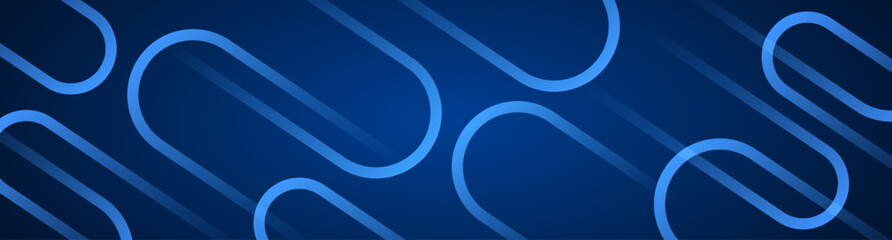 Poster - 3d blue geometric abstract background overlap layer on dark space with rounded lines effect decorati