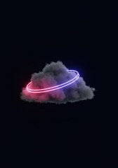 Poster - Neon Rings Encircling a Dark Cloud Abstract Digital Art