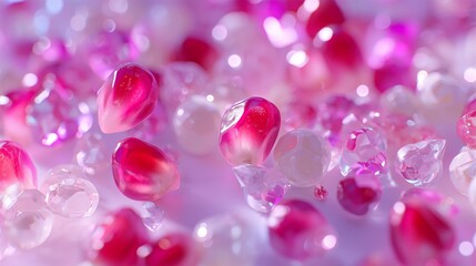 Poster - colorful collection of transparent gems and beads glistening in soft light