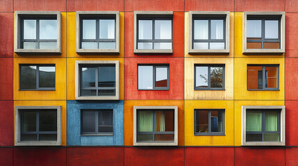 Poster - Bright urban structure with colorful windows creating vibrant facade