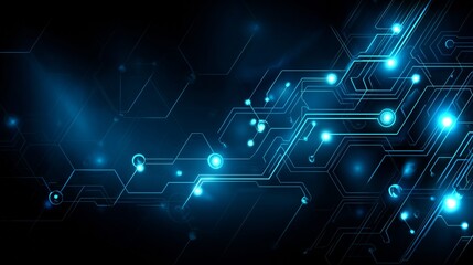 Poster - Vibrant neon lines against a dark blue background create a modern, tech-inspired backdrop