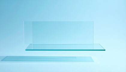 Poster - Dynamic glass display floating in minimalistic studio environment abstract art concept high-quality visual content