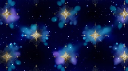 Poster - Bright and colorful starry night design with gold stars and blue cosmic background