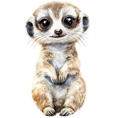 Poster - Captivating watercolor depiction of an endearing meerkat with expressive eyes and paws