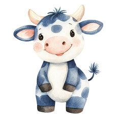 Aufkleber - Adorable watercolor calf illustration with gentle features and playful pose on a transparent backdrop