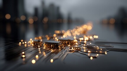 Poster - Futuristic depiction of city connectivity through an advanced circuit board design